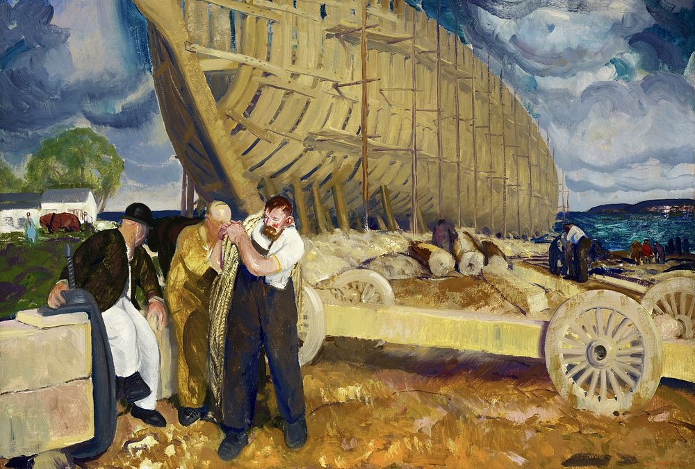 Builders of Ships (1916) painting in high resolution by George Wesley Bellows. Original from The Cleveland Museum of Art.…