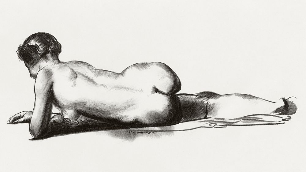 Nude study, woman lying prone (1923&ndash;1924) print in high resolution by George Wesley Bellows. Original from the Boston…