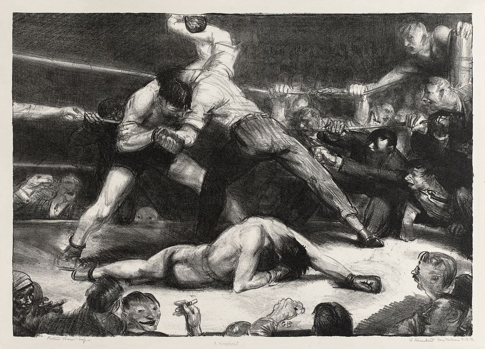 A knock-out, first state (1921) print in high resolution by George Wesley Bellows. Original from the Boston Public Library.…