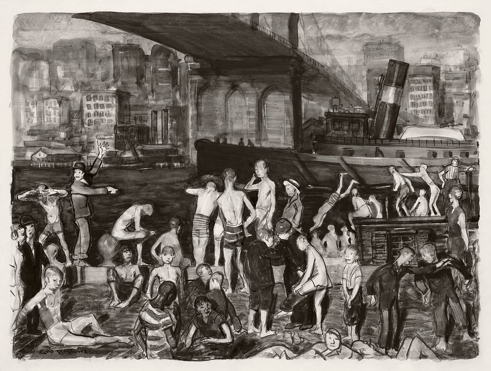 Splinter beach (1911) drawing in high resolution by George Wesley Bellows. Original from the Boston Public Library.…