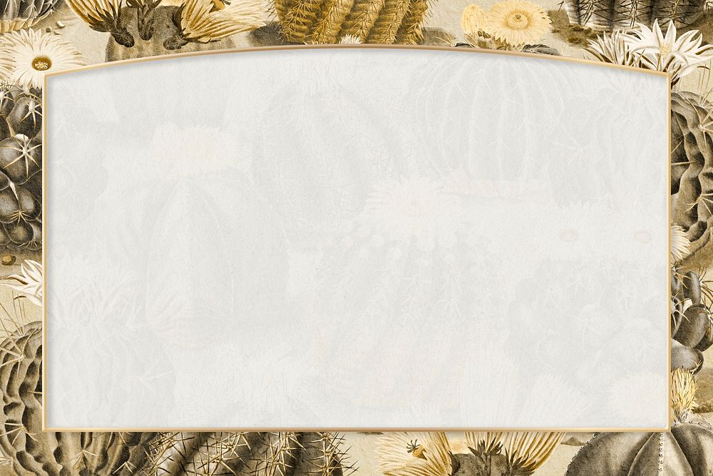 Rectangle gold frame on vintage sepia cactus background design element