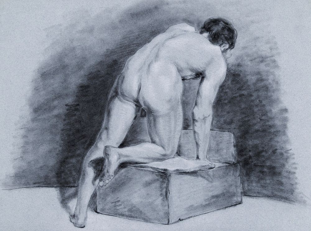 Male nude (ca. 1720&ndash;1792) drawing in high resolution by Aert Schouman. Original from The Rijksmuseum. Digitally…