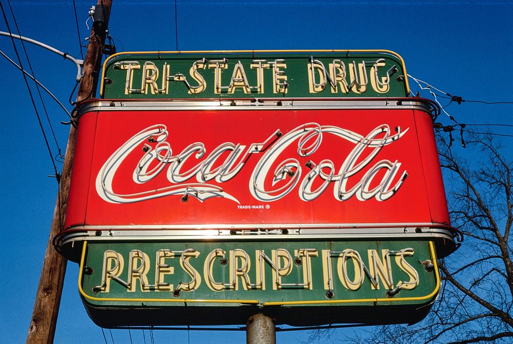 Tri-state Drug sign, Route 80, Shreveport, Louisiana (1979) photography in high resolution by John Margolies. Original from…