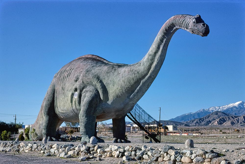 Brontosaurus, Prehistoric Museum, Cabazon, California (1978) photography in high resolution by John Margolies. Original from…
