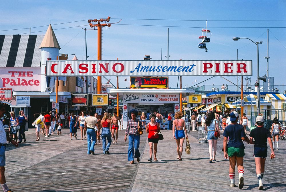 Casino Pier at boardwalk, Seaside Heights, New Jersey (1978) photography in high resolution by John Margolies. Original from…