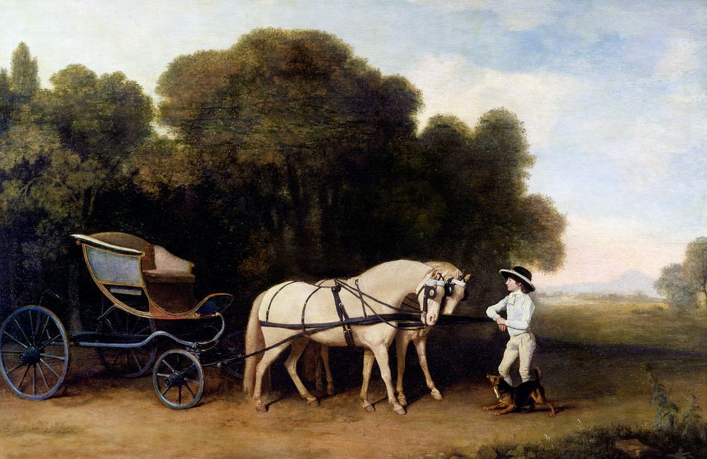 Phaeton with a Pair of Cream Ponies and a Stable&ndash;Lad (1780&ndash;1784) painting in high resolution by George Stubbs.…