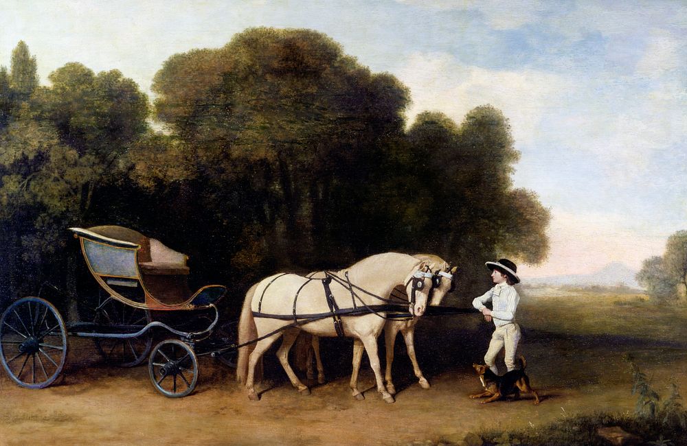 Phaeton with a Pair of Cream Ponies and a Stable–Lad (1780–1784) painting in high resolution by George Stubbs. Original from…