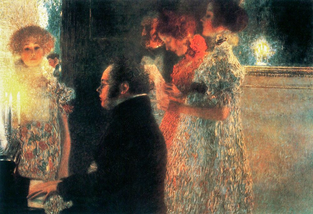 Gustav Klimt's Schubert at the Piano II (1899) famous painting. Original from Wikimedia Commons. Digitally enhanced by…