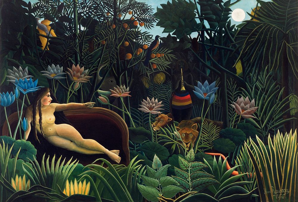Henri Rousseau's The Dream (1910) famous painting. Original from Wikimedia Commons. Digitally enhanced by rawpixel.