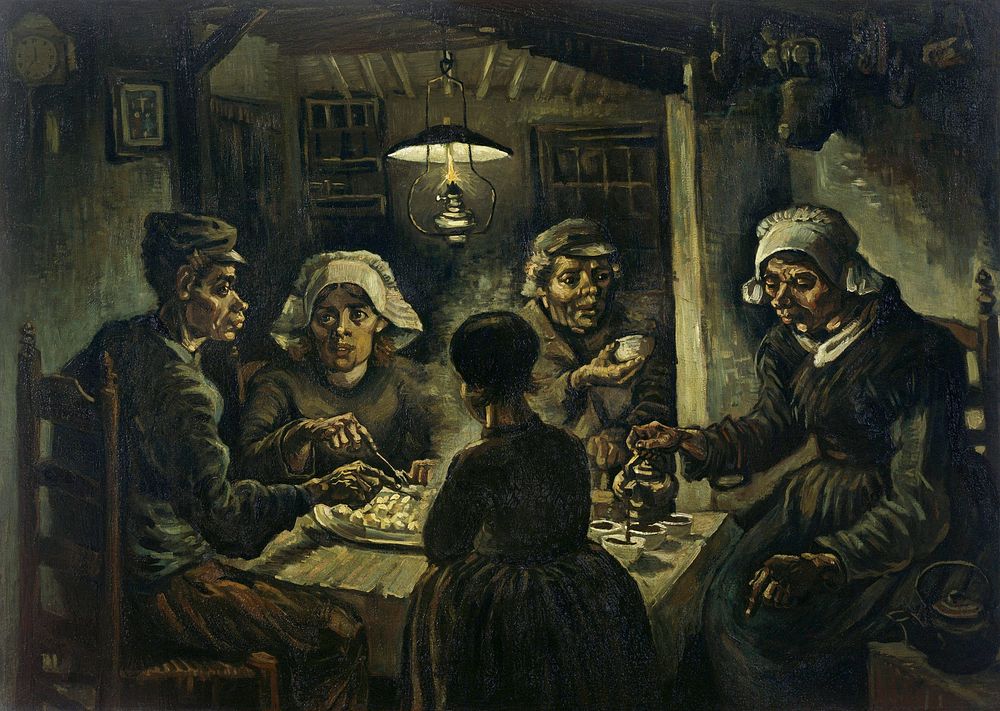 Vincent van Gogh's The Potato Eaters (1885) famous painting. Original from Wikimedia Commons. Digitally enhanced by rawpixel.