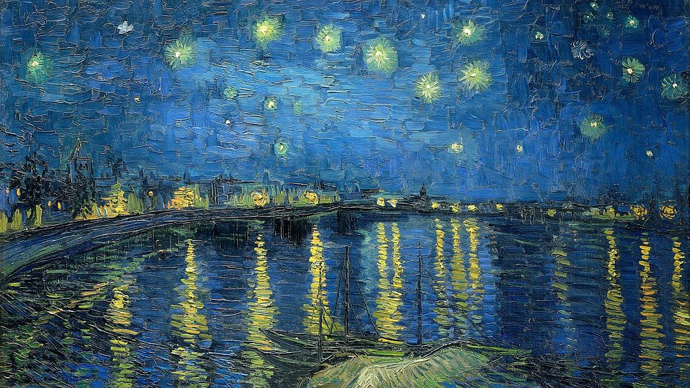 Van Gogh art wallpaper, desktop background, Starry Night Over the Rhone
