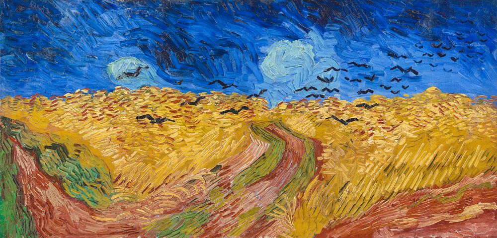 Vincent van Gogh's Wheatfield with Crows (1890) famous landscape painting. Original from Wikimedia Commons. Digitally…