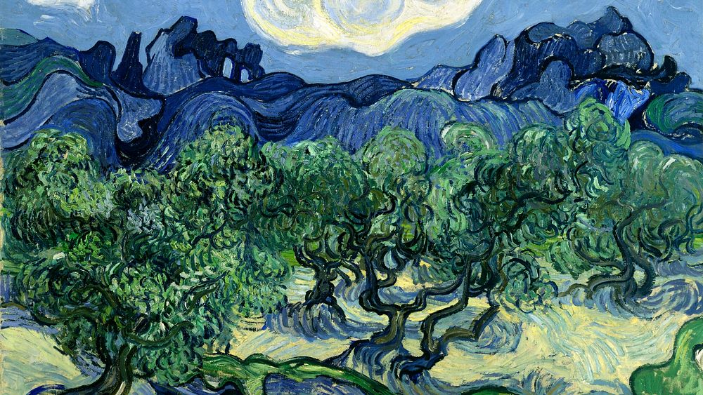 Van Gogh art wallpaper, desktop background, Olive Trees with the Alpilles in the Background