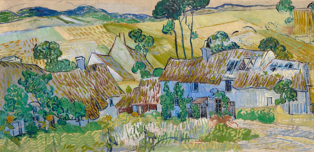 Vincent van Gogh's Farms near Auvers (1890) famous landscape painting. Original from Wikimedia Commons. Digitally enhanced…