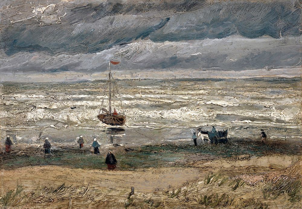 Vincent van Gogh's Beach at Scheveningen in Stormy Weather (1882) famous painting. Original from Wikimedia Commons.…
