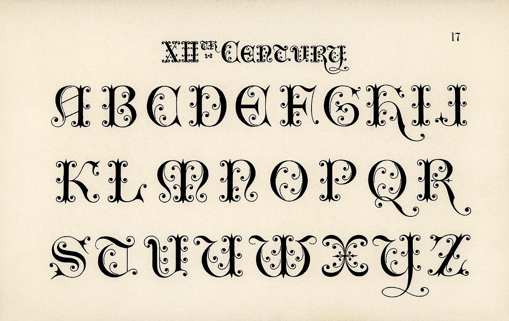 12th-century calligraphy fonts from Draughtsman's Alphabets by Hermann Esser (1845&ndash;1908). Digitally enhanced from our…