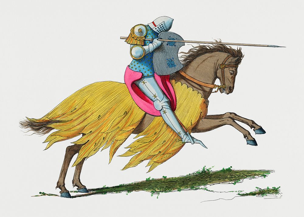 Vintage Illustration of Chevalier Francais, XIVe Siecle
