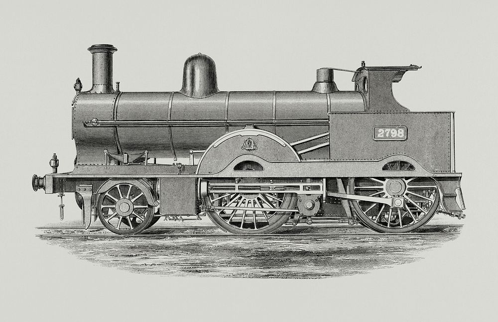 Vintage Illustration of Locomotive.