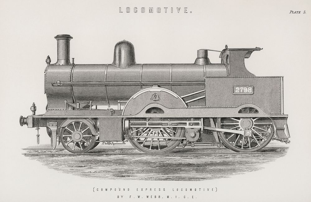 Locomotive (1891) by Francis William Webb (1836&ndash;1906), a beautifully detailed design of an engine train and its…