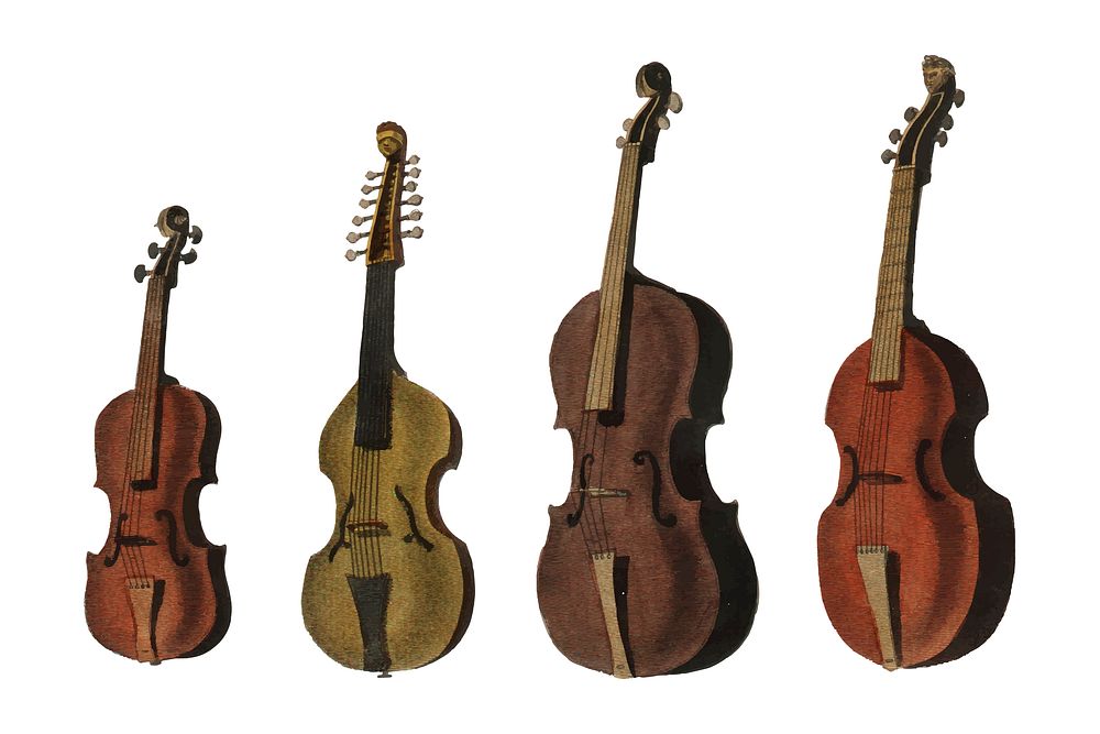 A collection of antique violin, viola, cello and more from Encyclopedia Londinensis; or Universal Dictionary of Arts…