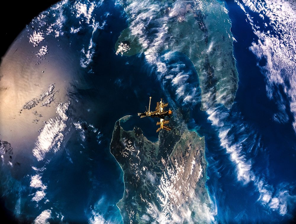 Full Mir over New Zealand, from the space shuttle Atlantis, Russia's Mir Space Station. Original from NASA. Digitally…