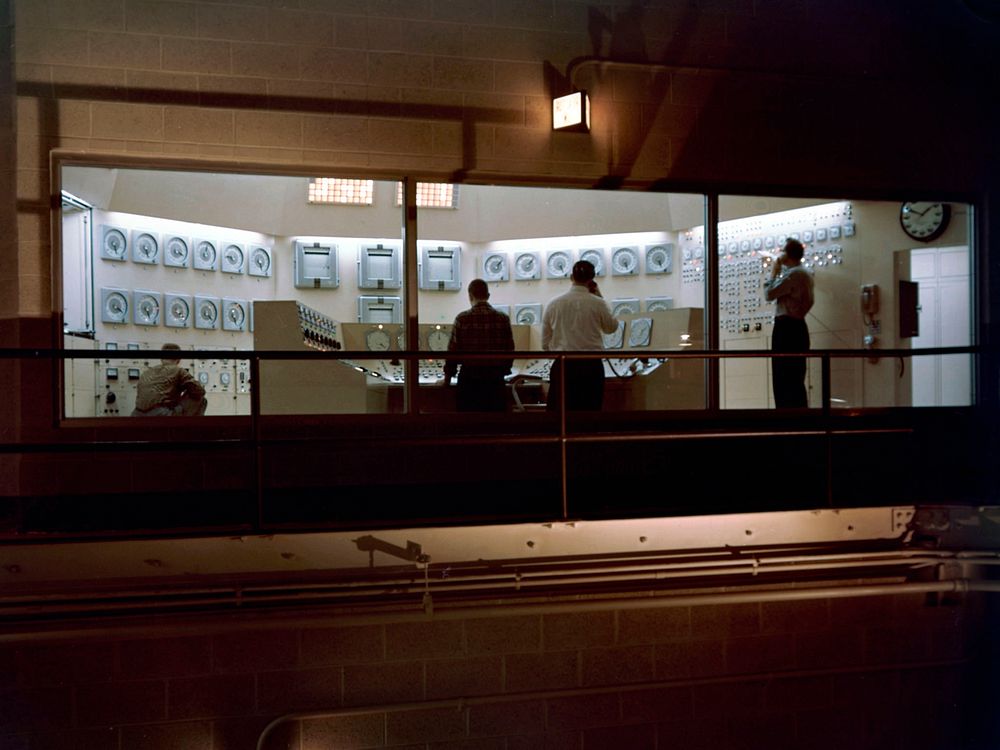 Operators test the National Aeronautics and Space Administration&rsquo;s Plum Brook Reactor Facility systems. Original from…