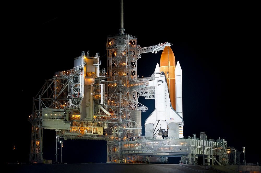 The space shuttle Endeavour is seen on launch pad 39a at Kennedy Space Center in Cape Canaveral, Fla, Thursday, April 28…