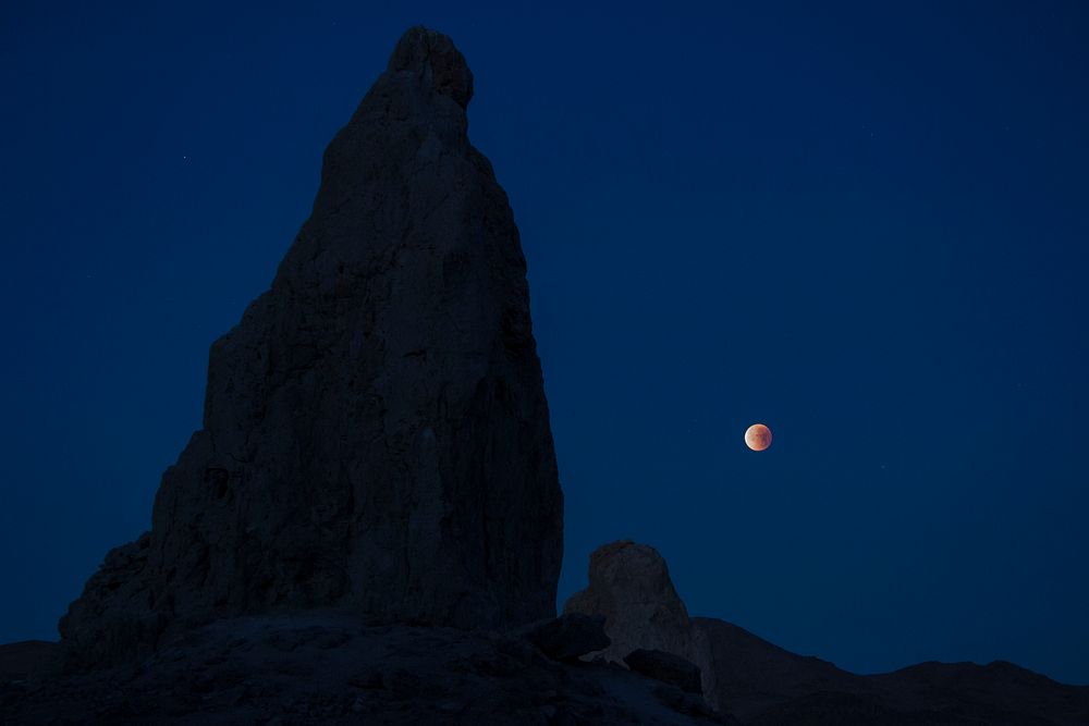 Trona Pinnacles near California's NASA Armstrong Flight Research Center during Super Blue Blood Moon. Original from NASA.…