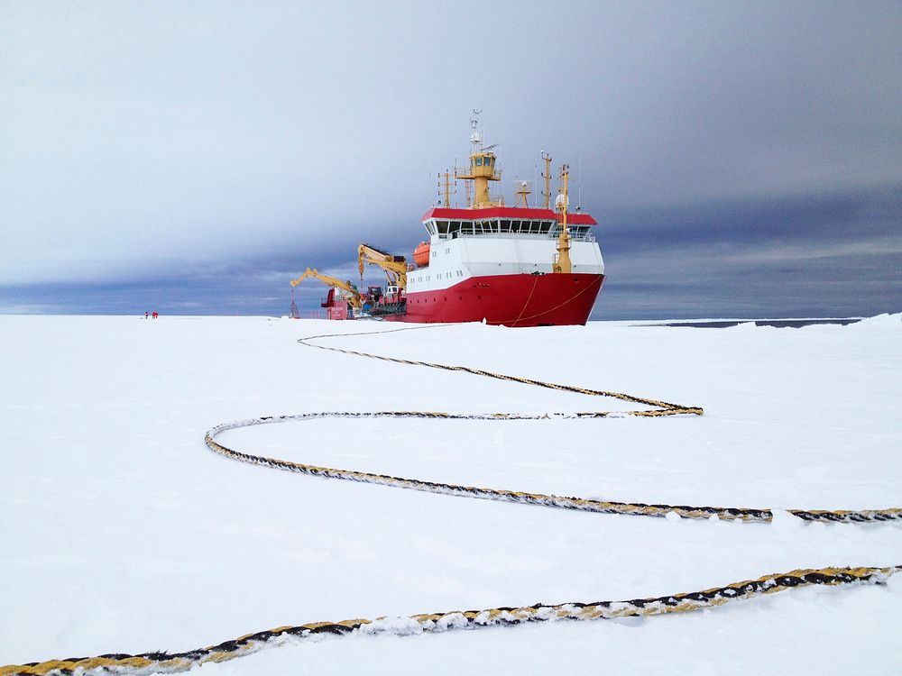 Arrival of the RRS Ernest Shackleton near Halley Research Station in Antarctica, January, 2013. Original from NASA.…