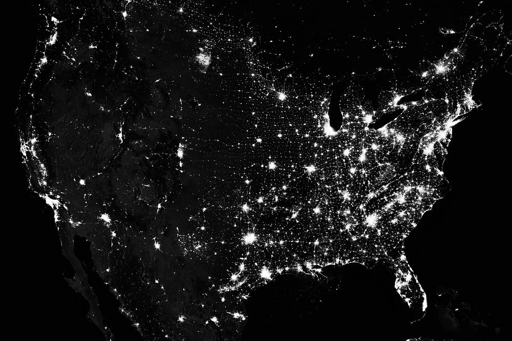 Amazing image of the United States of America at night. Original from NASA. Digitally enhanced by rawpixel.