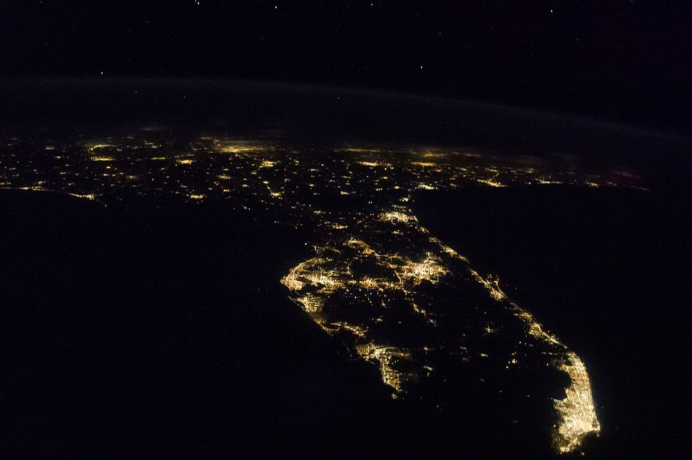 Nocturnal image of Florida and parts of the southeast United States on Aug 10th, 2013. Original from NASA. Digitally…