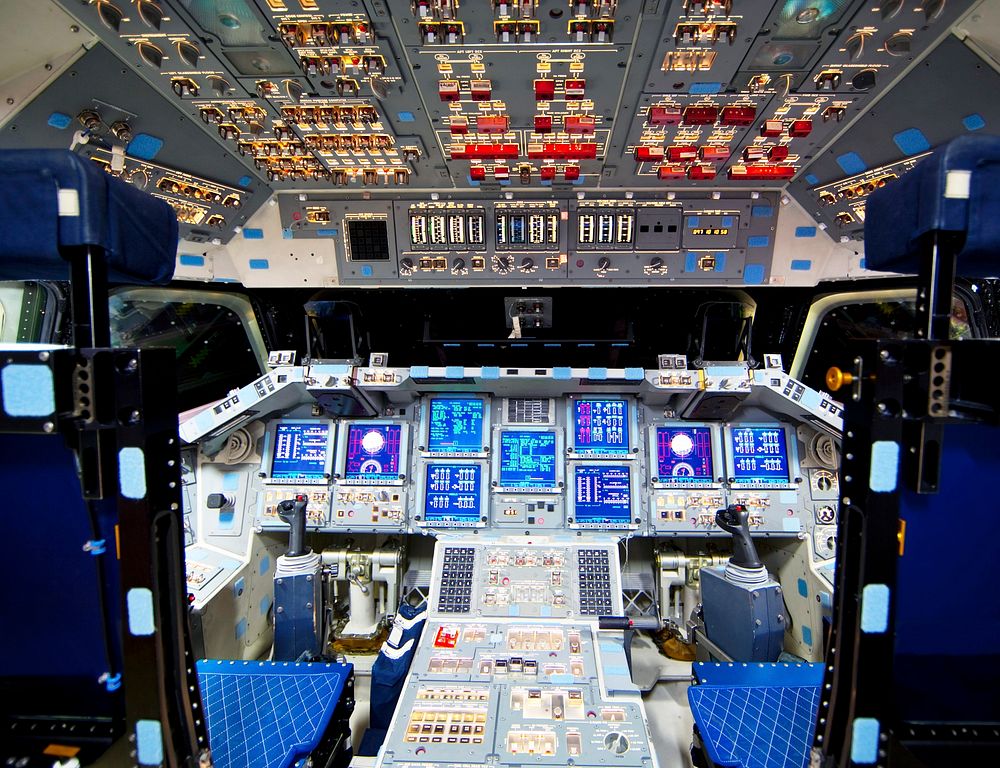 The flight deck of space shuttle Endeavour is illuminated during Space Shuttle Program transition and retirement activities.…
