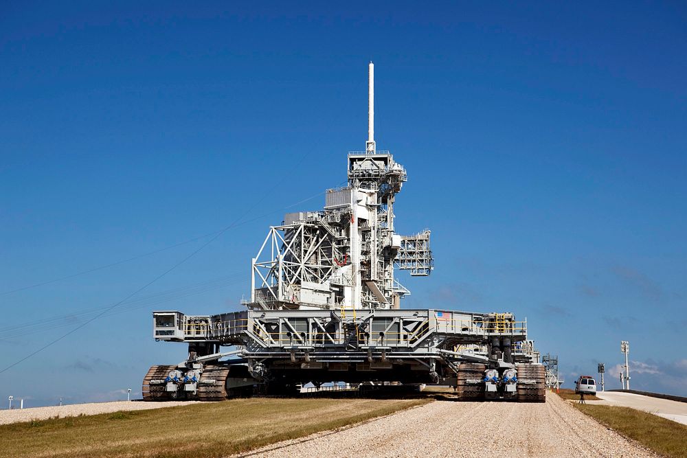 At NASA's Kennedy Space Center in Florida, crawler-transporter No. 2 arrives at Launch Pad 39A. Original from NASA.…
