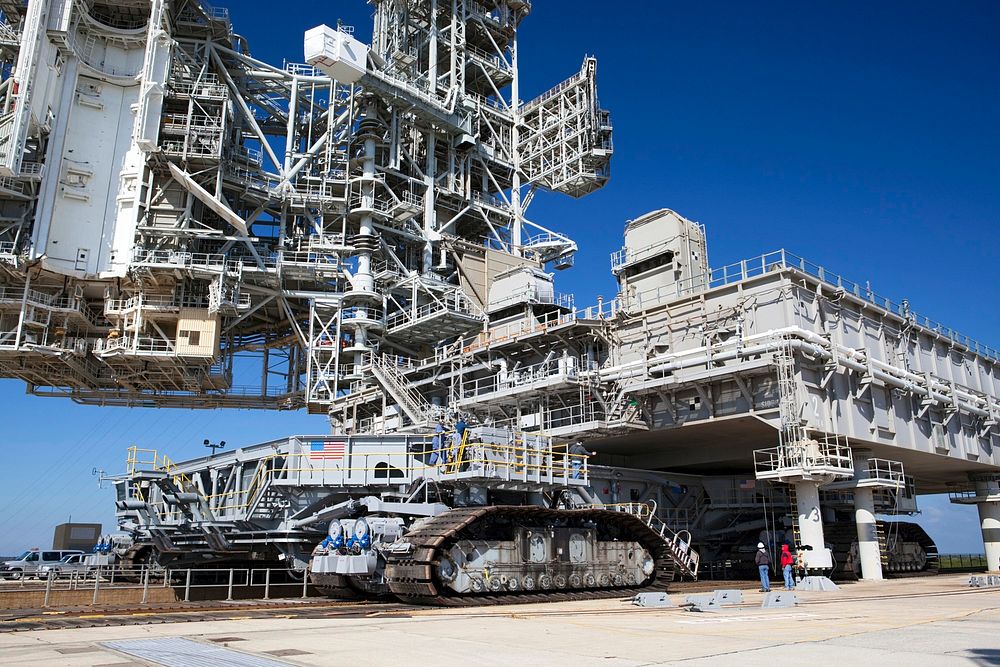At NASA's Kennedy Space Center in Florida, crawler-transporter No. 2 arrives at Launch Pad 39A. Original from NASA.…