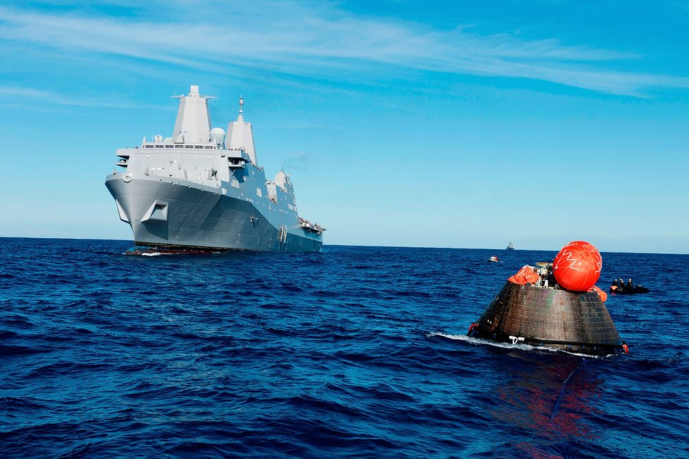 NASA's Orion spacecraft floats in the Pacific Ocean after splashdown from its first flight test in Earth orbit. Original…