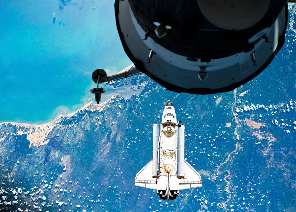 Atlantis on Approach to ISS during the STS-132 Mission, 16 May 2010. Original from NASA. Digitally enhanced by rawpixel.