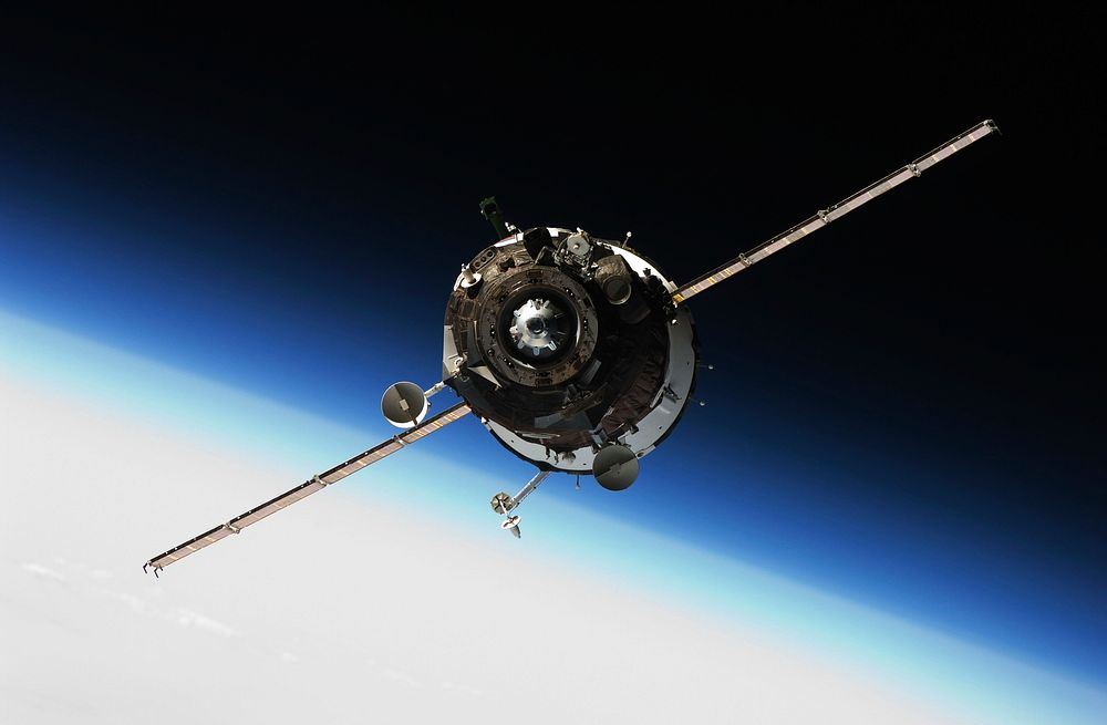 The Soyuz TMA-16 spacecraft approaches the International Space Station, Oct. 2, 2009. Original from NASA. Digitally enhanced…