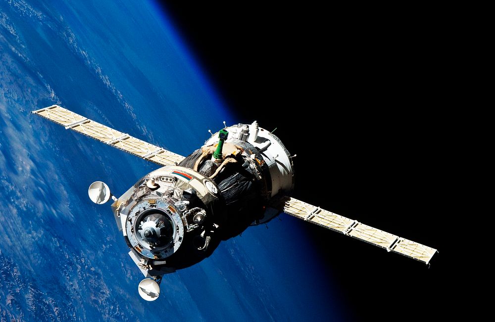 The Soyuz TMA-19 spacecraft departs the International Space Station on Nov. 25, 2010. Original from NASA . Digitally…