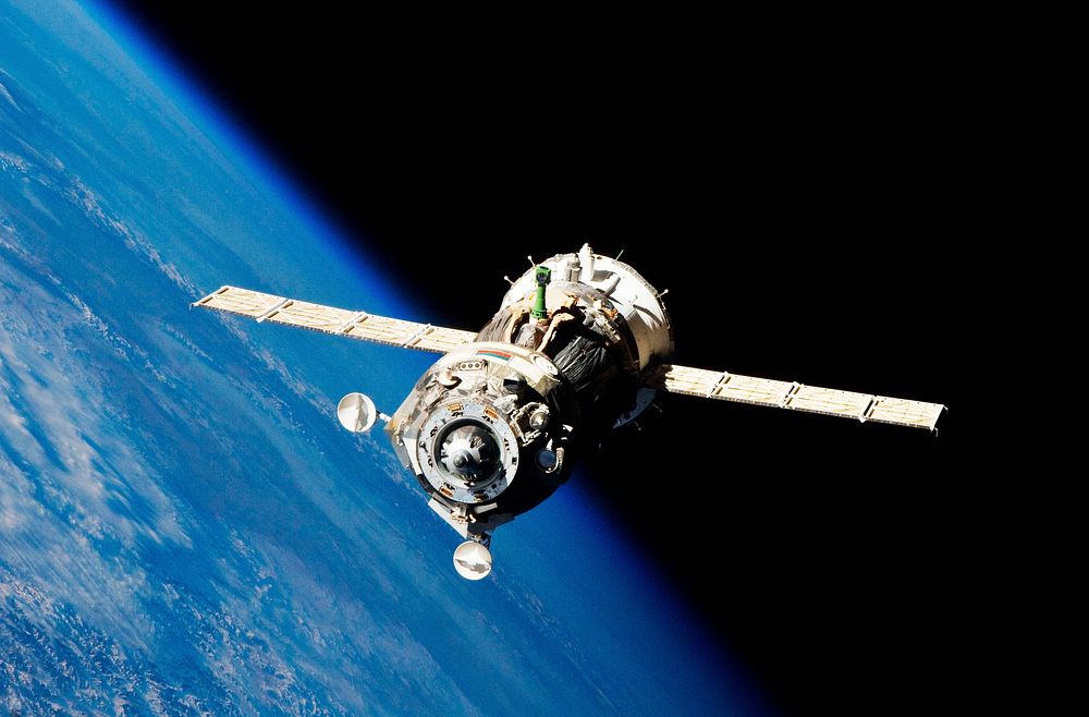 The Soyuz TMA-19 spacecraft departs the International Space Station on Nov. 25, 2010. Original from NASA . Digitally…