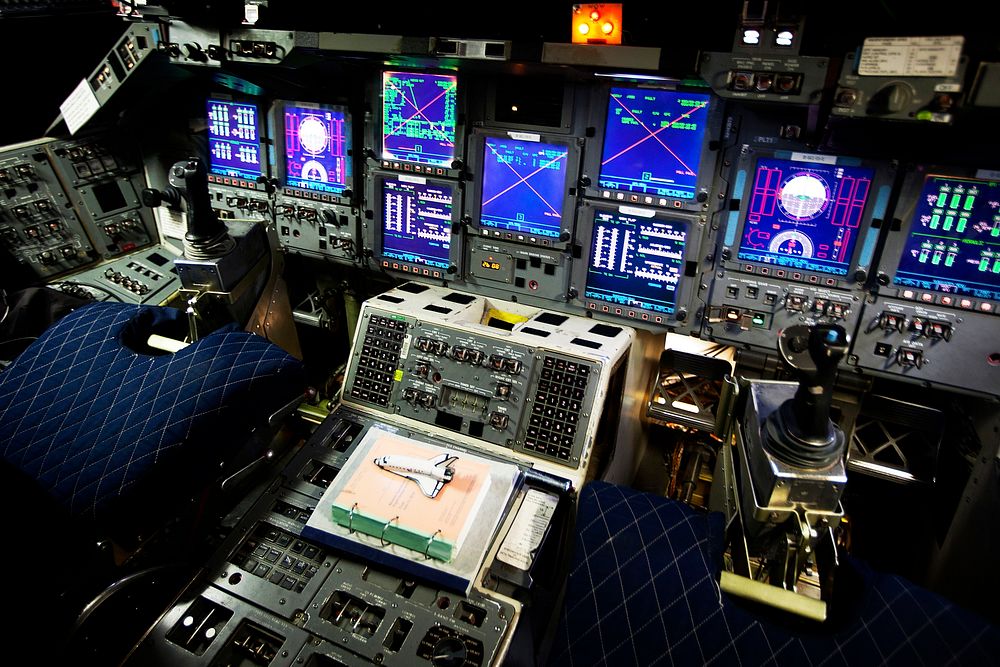 The flight deck of the Shuttle Avionics Integration Laboratory at the Johnson Space Center on Tuesday, July 12, 2011, in…