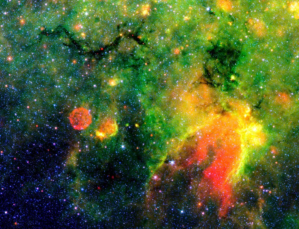 This infrared image from NASA's Spitzer Space Telescope shows what astronomers are referring to as a snake and its…