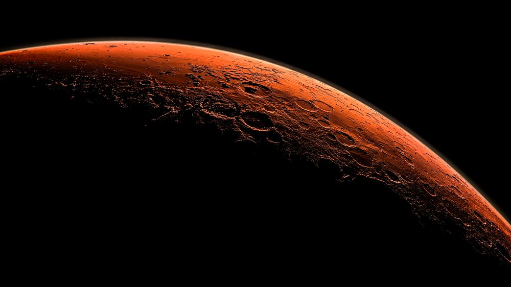 This computer-generated view depicts part of Mars at the boundary between darkness and daylight. Original from NASA.…