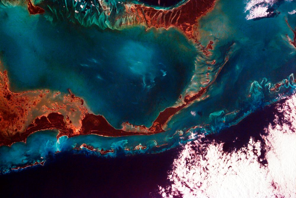 Little Bahama Bank, the most northerly of the island groups that comprise the Bahamas. Original from NASA. Digitally…