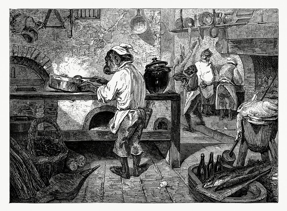 The Cook Monkey (1862) from Gazette Des Beaux-Arts, a French art review. Digitally enhanced from our own facsimile book. 
