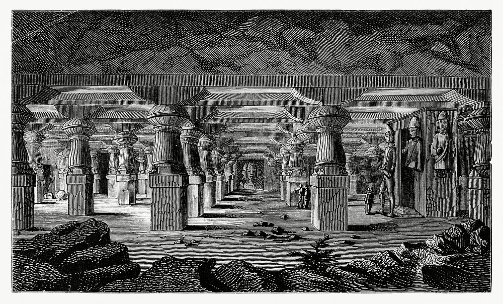 Predominance of the Depth Dimension of an Indian Temple (1862) from Gazette Des Beaux-Arts, a French art review. Digitally…