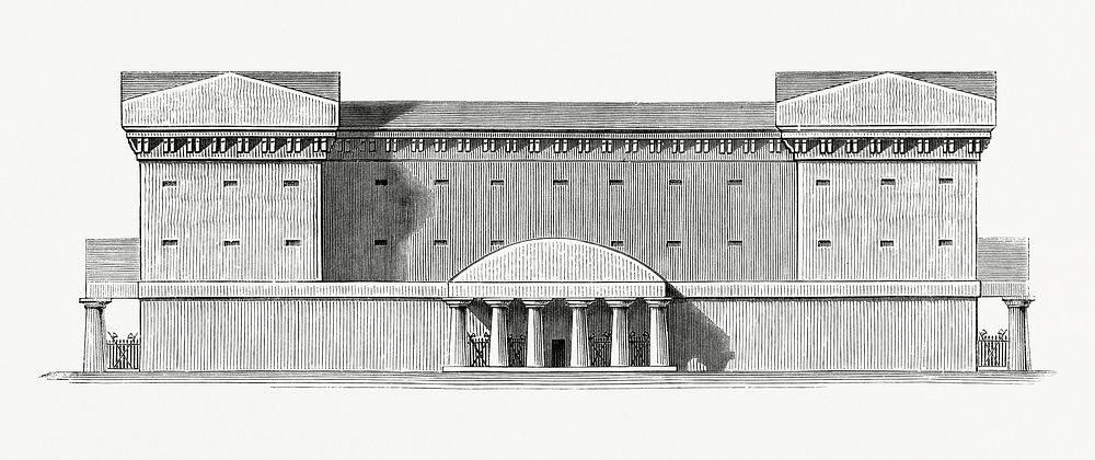 Vintage illustration of Example of the Predominance of Full on Voids of Prison d'Aix, in Provence, built by Ledoux
