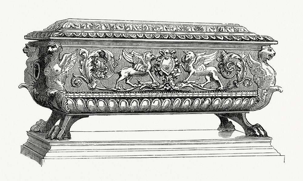 Carved Wooden Box (1862) from Gazette Des Beaux-Arts, a French art review. Digitally enhanced from our own facsimile book. 