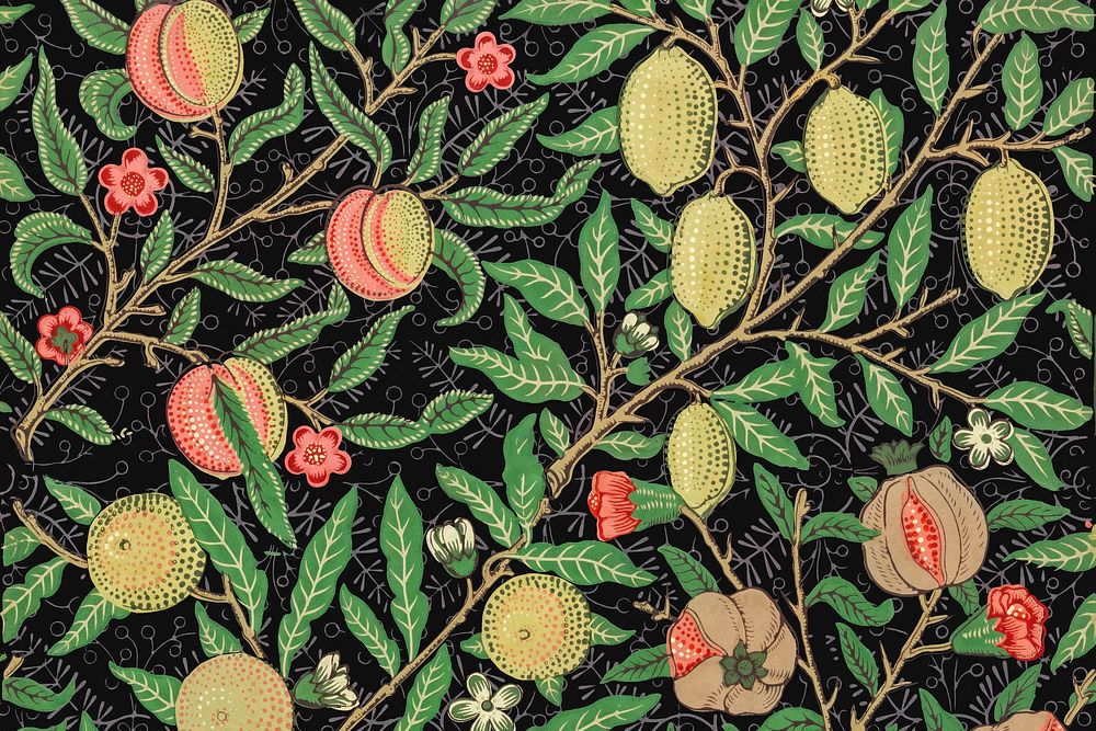 William Morris willow fruit background, food pattern, vintage illustration psd