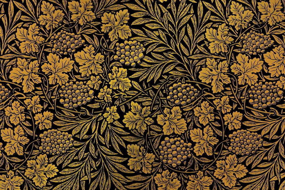 Vintage vector golden floral background remix from artwork by William Morris