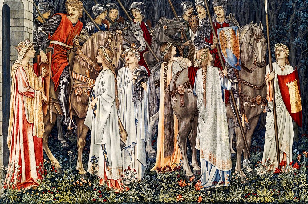 Quest for the Holy Grail Tapestries: The Arming and Departure of the Knights (1895&ndash;1896) by William Morris, Sir Edward…